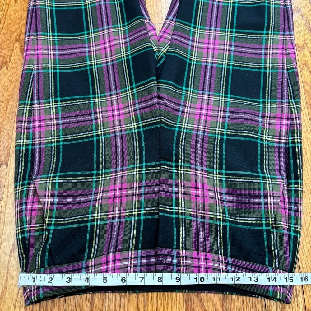 J. Crew Kate Stewart Tartan Pink Green Wool Blend Straight Preppy Academia Pants - Picture 14 of 16